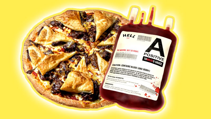 Hell Pizza dropped a vegetarian steak and cheese pie pizza AND sauce made with real blood