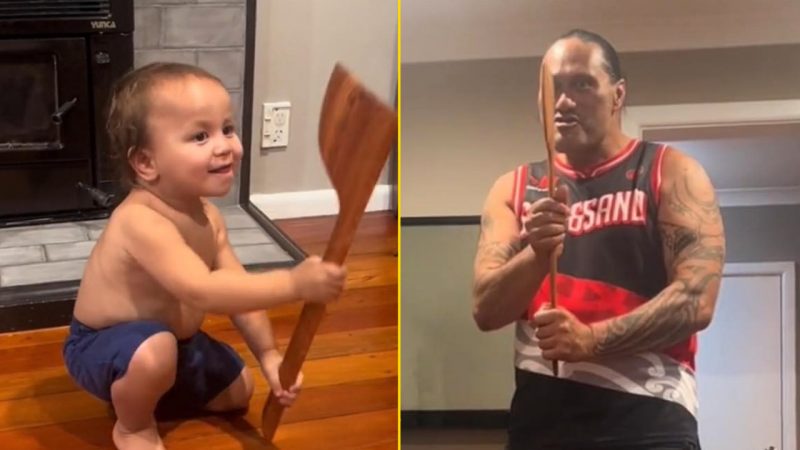 ‘Beautiful moment’: Mokopuna gets custom-made Paiaka from his Koro and his reaction is cute AF