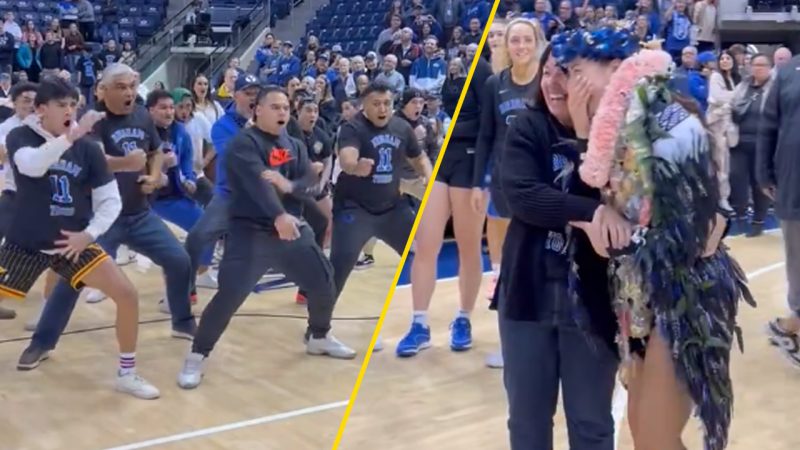 Family travel from NZ to US to surprise student Kaylee Smiler with powerful haka on senior day