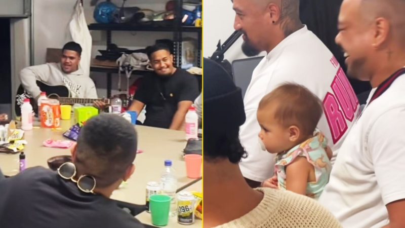 'What in the positive masculinity?' Baby crashes party and gets serenaded by dad and uncles