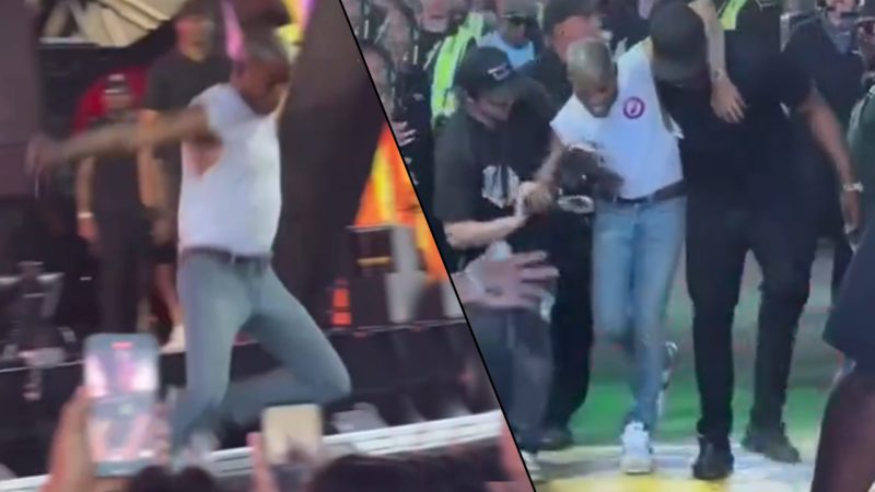 WATCH: Viral videos show wild moment Kid Cudi breaks foot after jumping off Coachella stage