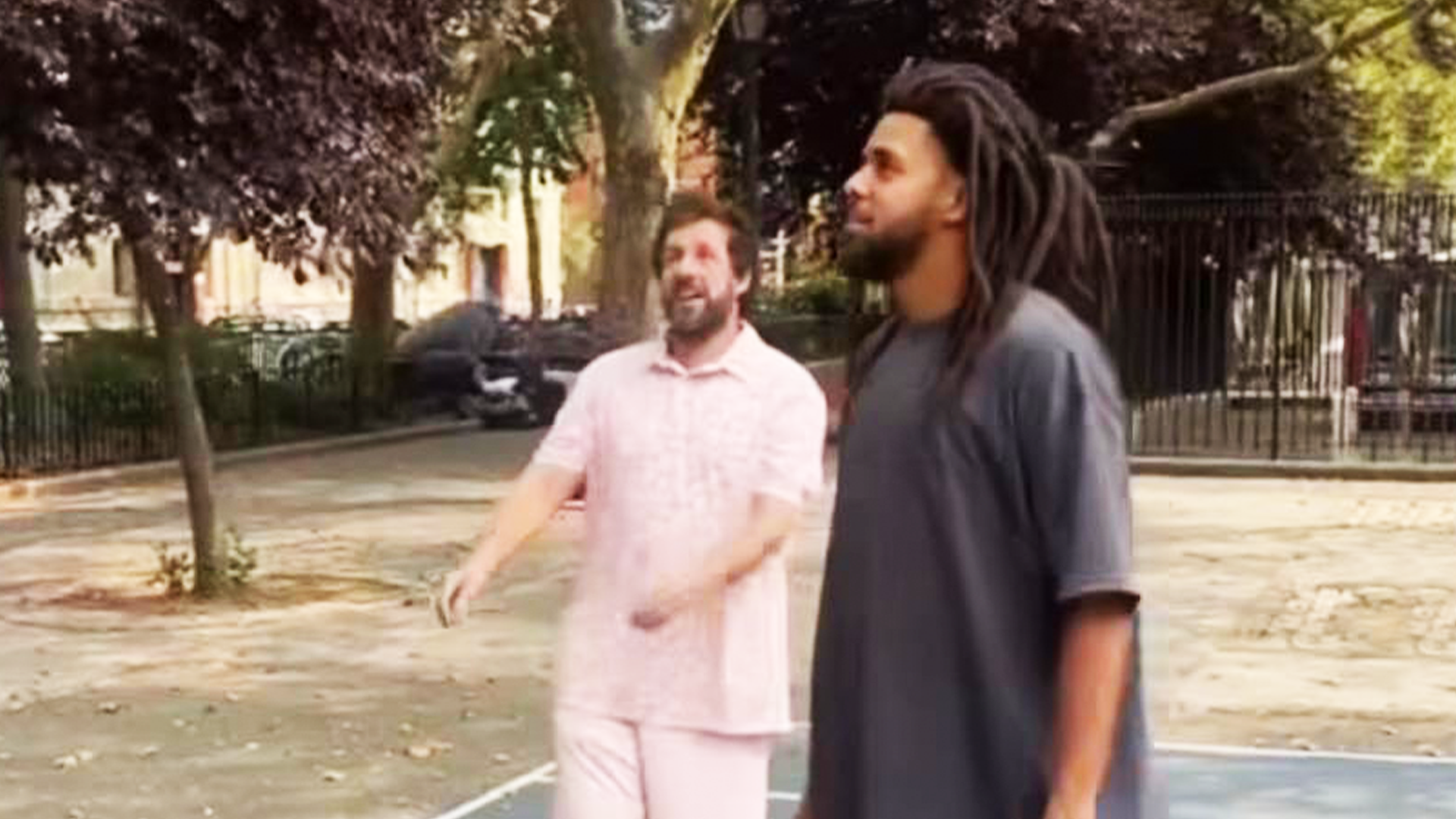 WATCH: Footage surfaces of J Cole and Adam Sandler hooping at NYC pick-up game with strangers