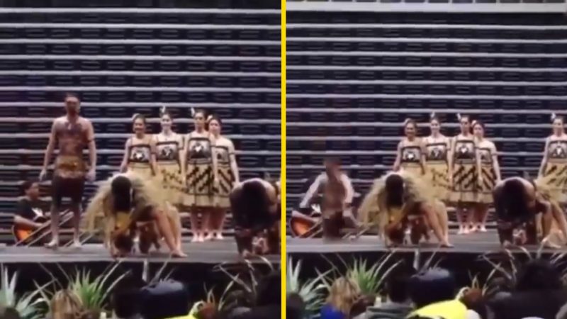 WATCH: Kapa Haka performer makes quick recovery after falling off stage and hitting his head