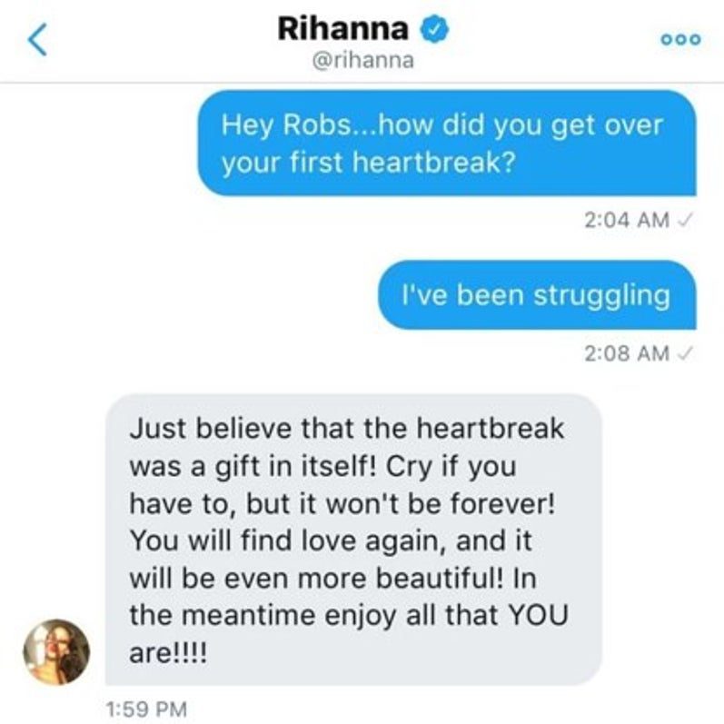Rihanna DMs a brokenhearted fan on Twitter 