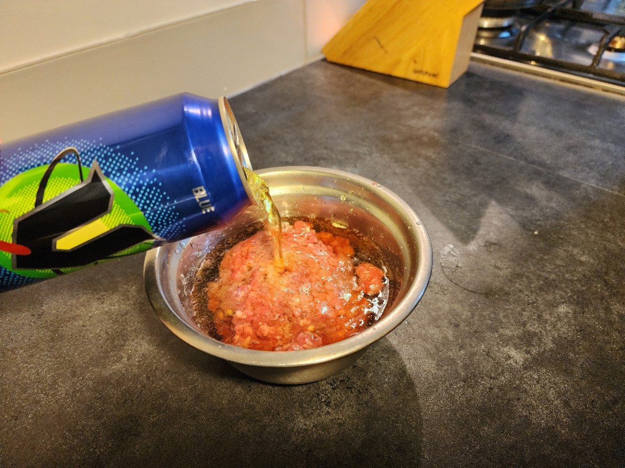 'Someone had to do it': Kiwi guy makes a Blue V-infused mince and cheese pie for smoko